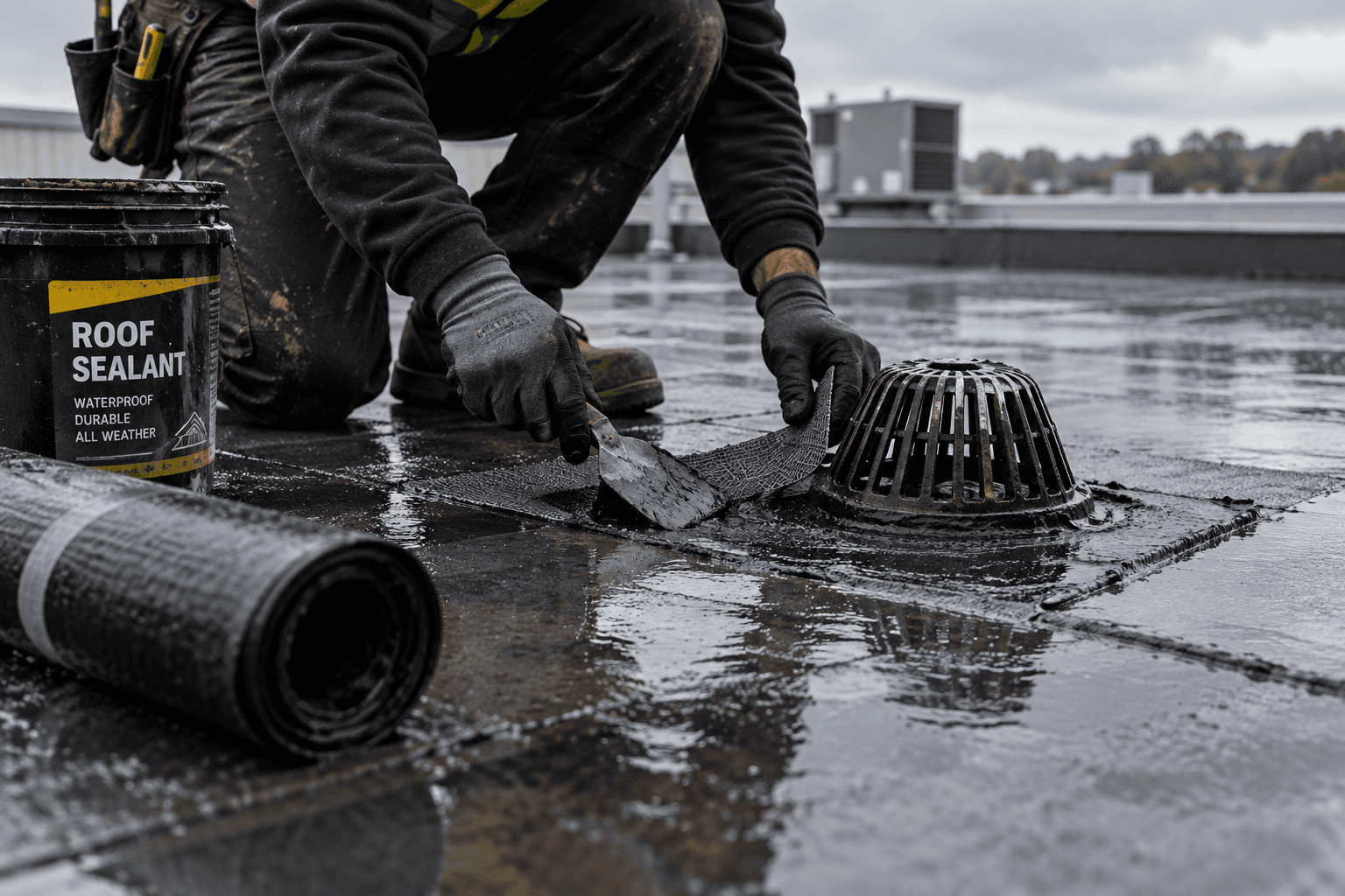 Roof leak repair work by Master Roofing Services
